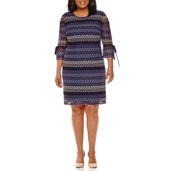 R & K Originals Long Tie-sleeve Stripe Lace Sheath Dress - Plus