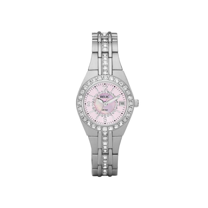 Relic Womens Crystal-accent Pink Dial Watch Zr11787