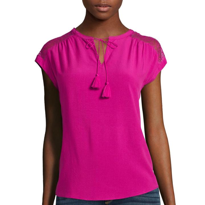St. John's Bay Short-sleeve Tie-front Peasant Top