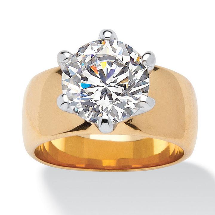 Diamonart Womens 4 Ct. T.w. Round White Cubic Zirconia Gold Over Brass Engagement Ring