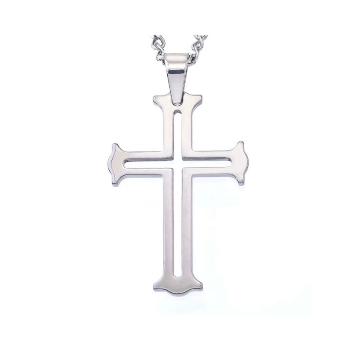 Mens Tungsten Cutout Cross Pendant Necklace