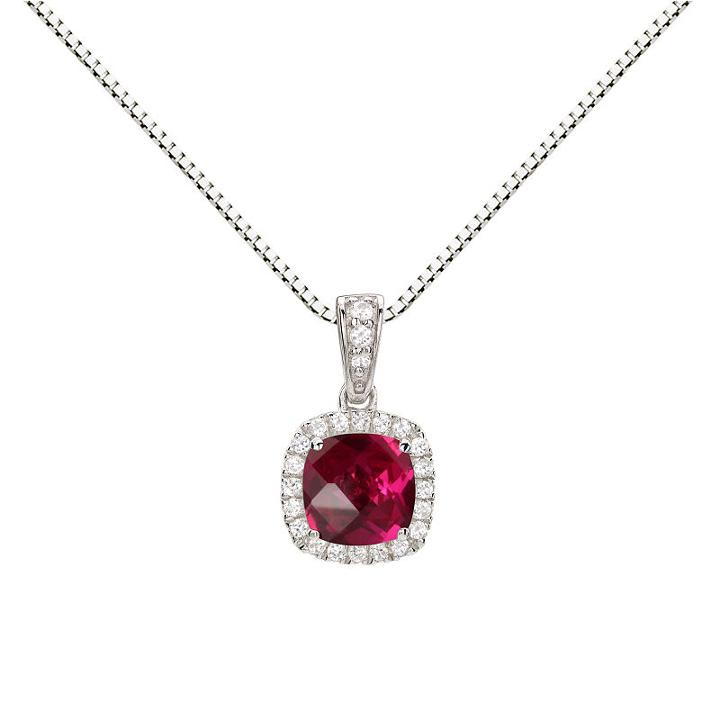 Womens Lab Created Red Ruby Sterling Silver Round Pendant Necklace