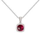 Womens Lab Created Red Ruby Sterling Silver Round Pendant Necklace