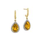 Genuine Yellow Citrine Diamond-accent 14k Yellow Gold Halo Dangle Earrings