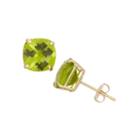 Cushion Green Peridot 10k Gold Stud Earrings