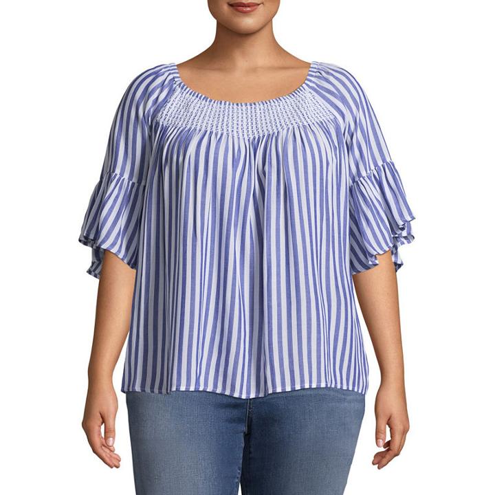 A.n.a Elbow Sleeve Scoop Neck Woven Blouse - Plus