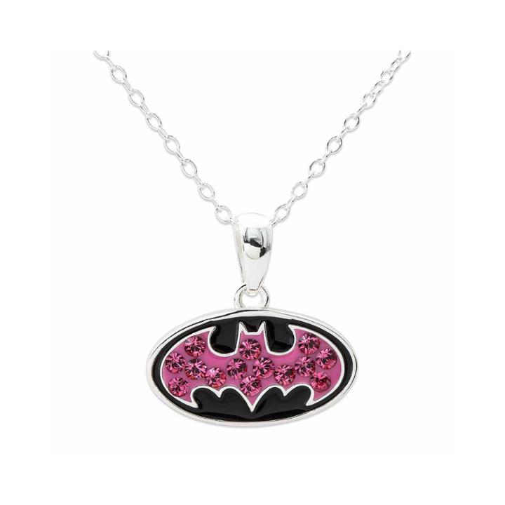 Dc Comics Batman Sterling Silver Pink Crystal Pendant Necklace
