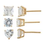 3 Pair 7/8 Ct. T.w. White Cubic Zirconia 18k Gold Over Silver Earring Sets