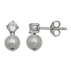 Silver Treasures Cz And Pearl Sterling Silver Drop Earrings