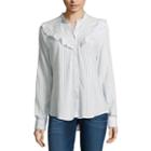 Almost Famous Long Sleeve Rayon Stripe Blouse-juniors