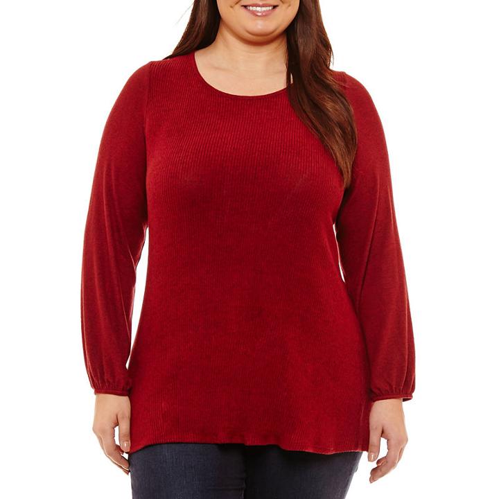 Alyx Long Sleeve Round Neck Knit Blouse - Plus