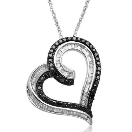 1/2 Ct. T.w. White And Color-enhanced Black Diamond Heart Pendant Necklace