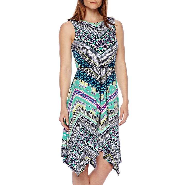 R & K Originals Sleeveless Tribal Print Belted Maxi Dress