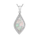 Simulated White Opal & Cubic Zirconia Sterling Silver Marquise Pendant Necklace