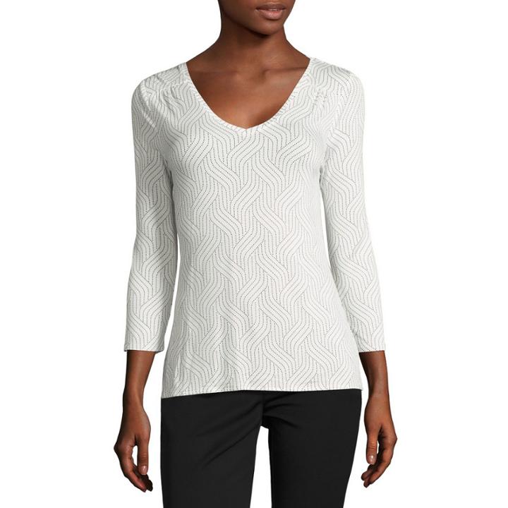 Worthington 3/4 Sleeve V Neck T-shirt-womens Petites