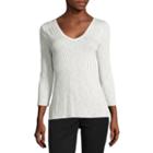 Worthington 3/4 Sleeve V Neck T-shirt-womens Petites