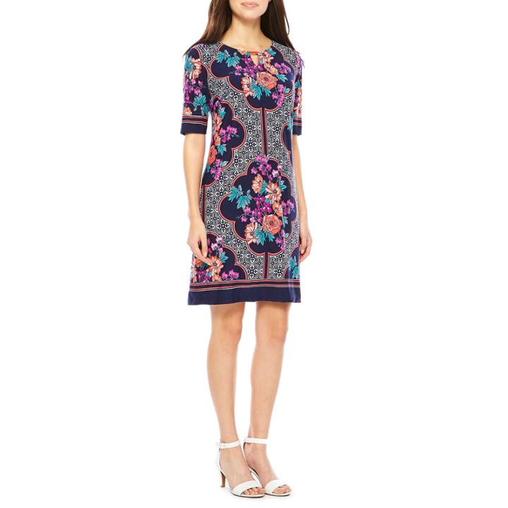 R & K Originals Elbow Sleeve Floral Shift Dress