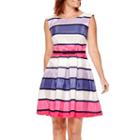 Danny & Nicole Sleeveless Striped Shantung Fit-and-flare Dress - Petite