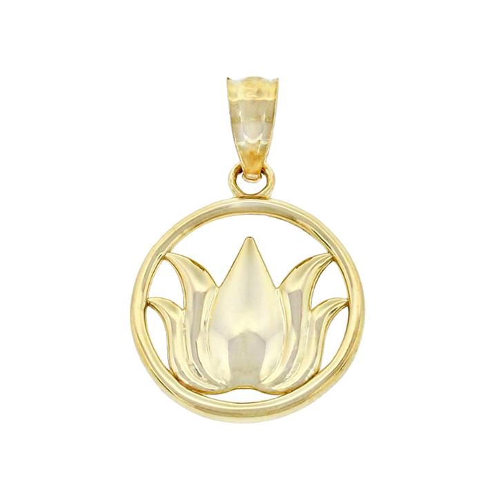 14k Yellow Gold Lotus Flower Charm Pendant