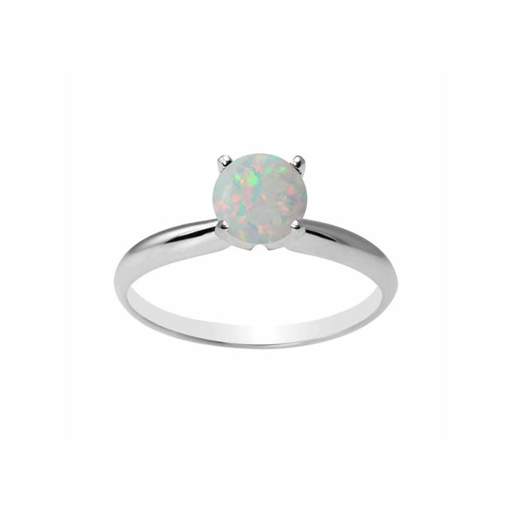 Womens White Opal 14k Gold Solitaire Ring