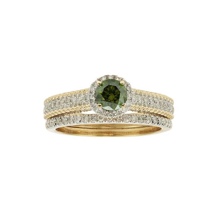 1 Ct. T.w. Certified White And Color-enhanced Green Diamond Bridal Ring Set