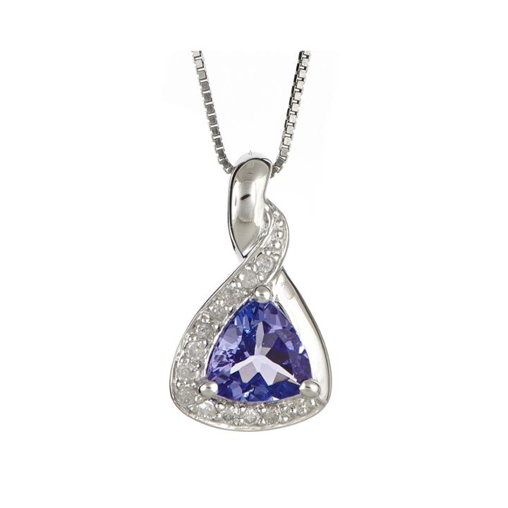 Limited Quantities Trillion-cut Genuine Tanzanite And 1/10 Ct. T.w. Diamond Pendant Necklace