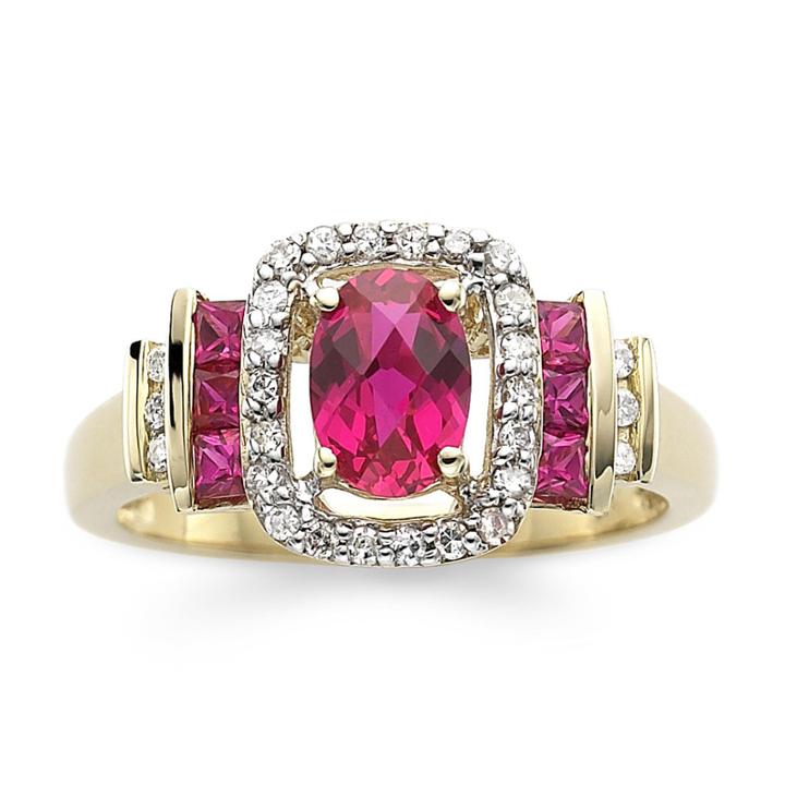 1/7 Ct. T.w. Diamond & Lead Glass-filled Ruby 10k Gold Ring