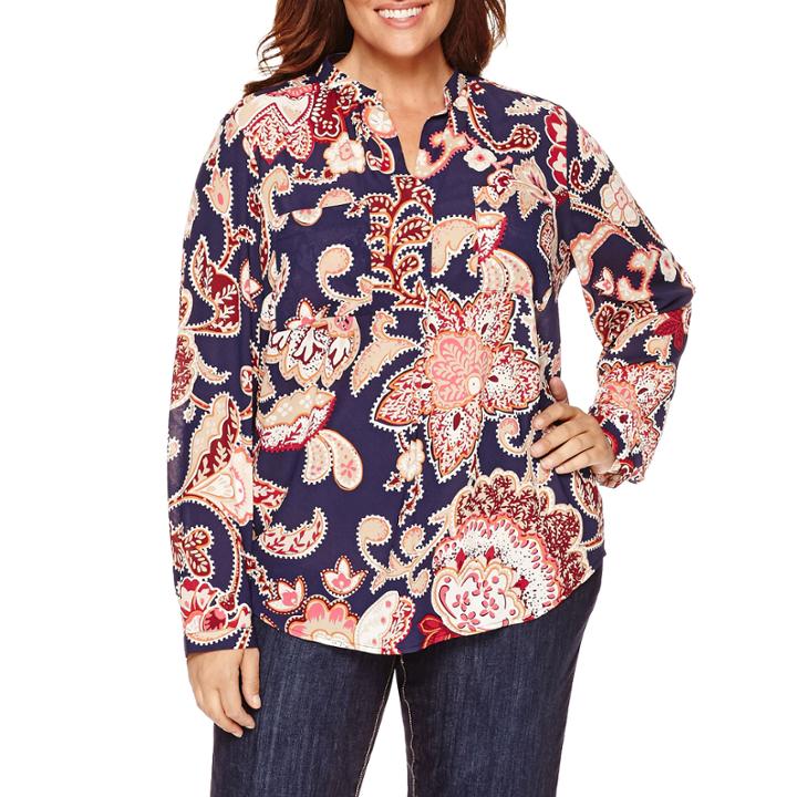 Liz Claiborne Long-sleeve Print Popover Top - Plus