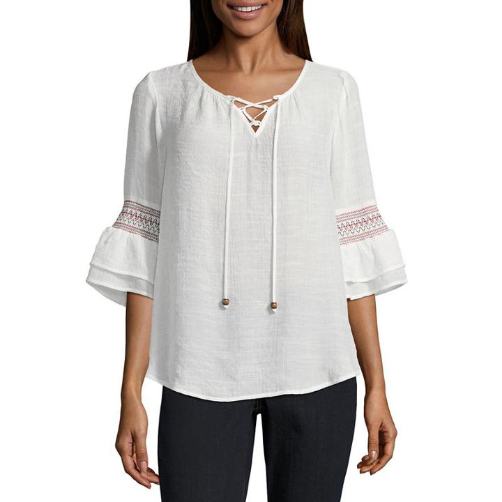 Alyx Elbow Sleeve V Neck Woven Blouse