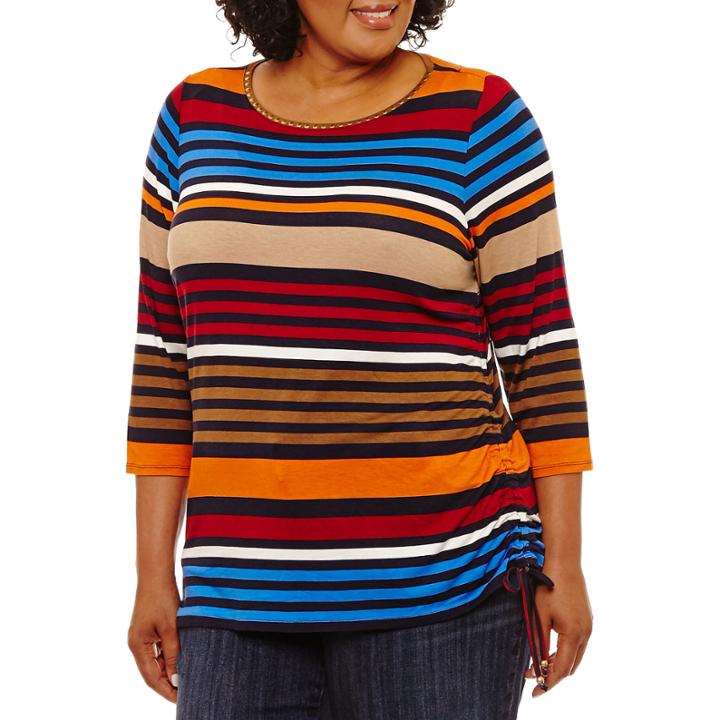 Lark Lane Fall Festival Embellished Stripe T-shirt- Plus