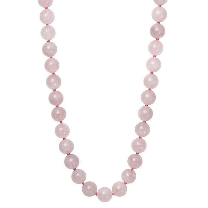Womens Pink Quartz Sterling Silver Round Strand Necklace