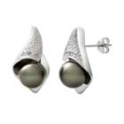 Genuine Tahitian Pearl And Diamond-accent Earrings