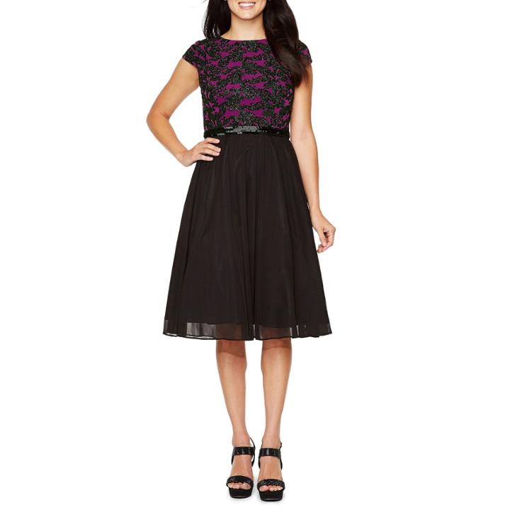 Jackie Jon Short Sleeve Embroidered Fit & Flare Dress