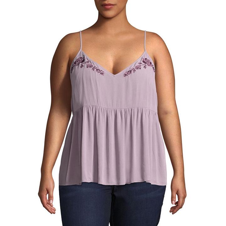 Arizona Embroidered Woven Tank Top-juniors Plus