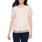 Liz Claiborneshort Sleeve Round Neck Chiffon Floral Blouse-petites