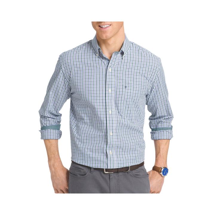 Izod Long-sleeve Essential Tattersal Woven Cotton Poplin Shirt