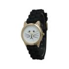 Olivia Pratt Womens Gold-tone White With Black Cat Face Dial With Black Silicone Strap Watch 13586