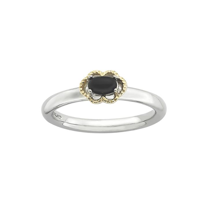 Personally Stackable Oval Genuine Black Onyx Two-tone Ring