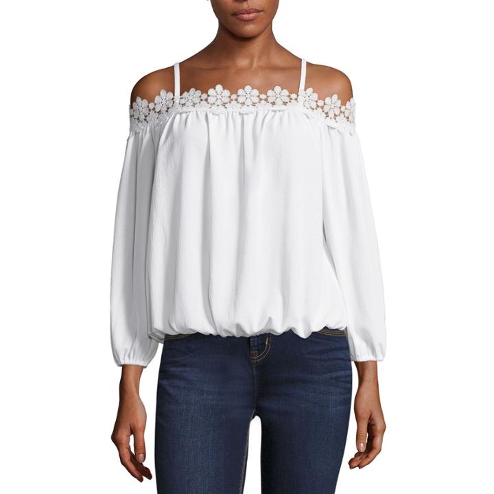 Nicole By Nicole Miller Lace Trim Cold Shoulder Top