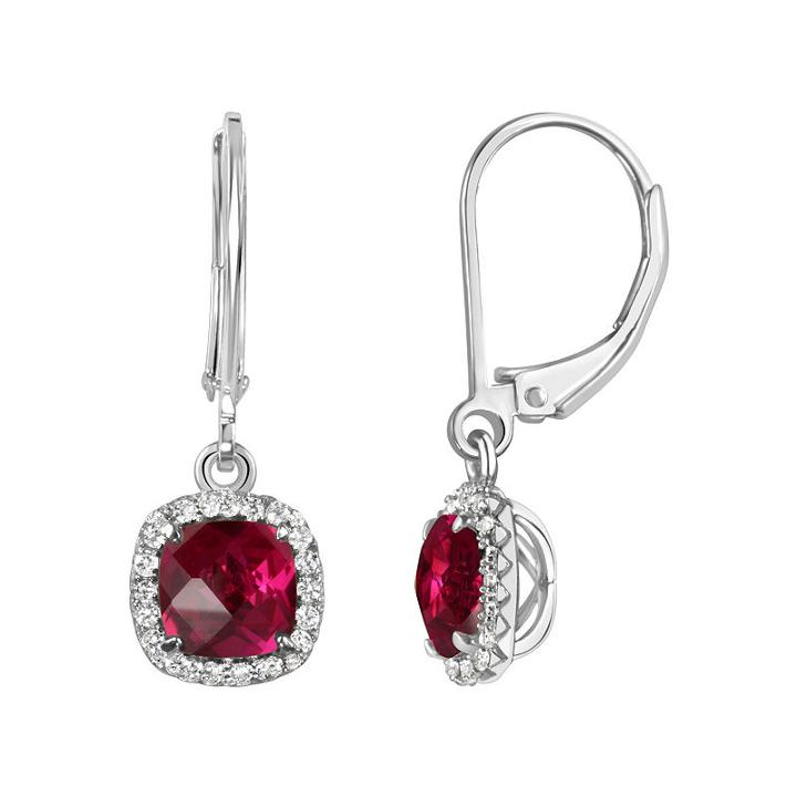 Lab Created Red Ruby Sterling Silver Drop Earrings
