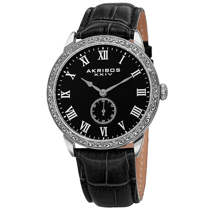 Akribos Xxiv Mens Black Strap Watch-a-867ssb
