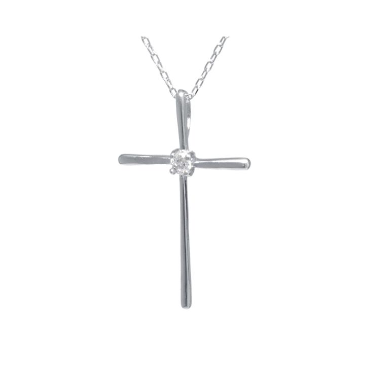Cubic Zirconia Center Sterling Silver Cross Pendant Necklace