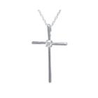 Cubic Zirconia Center Sterling Silver Cross Pendant Necklace