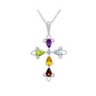 Limited Quantities! Genuine Multi-gemstone Sterling Silver Cross Pendant Necklace