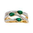 Lab-created Emerald & Lab-created White Sapphire 14k Gold Over Silver Criss-cross Ring