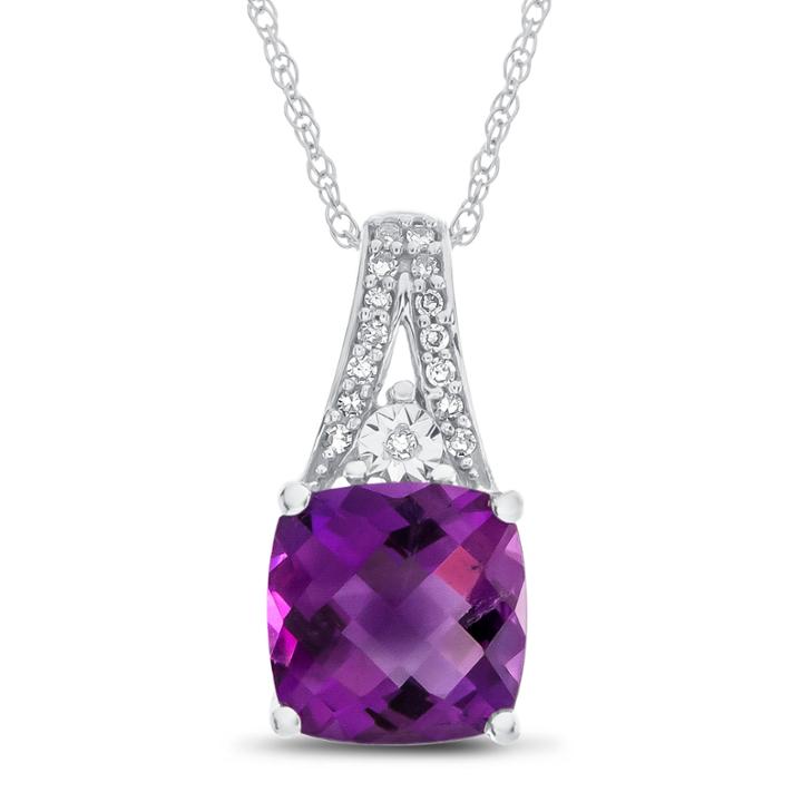 Womens Purple Amethyst 10k Gold Pendant Necklace