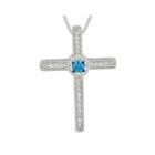 1/4 Ct. T.w. White And Color-enhanced Blue Diamond Cross Pendant Necklace