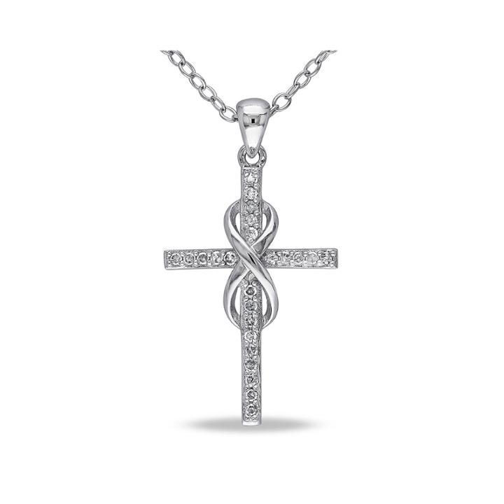 1/10 Ct. T.w. Diamond Sterling Silver Infinity Cross Pendant Necklace