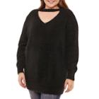 Arizona Fuzzy Cut Out Neckline Sweater-juniors Plus