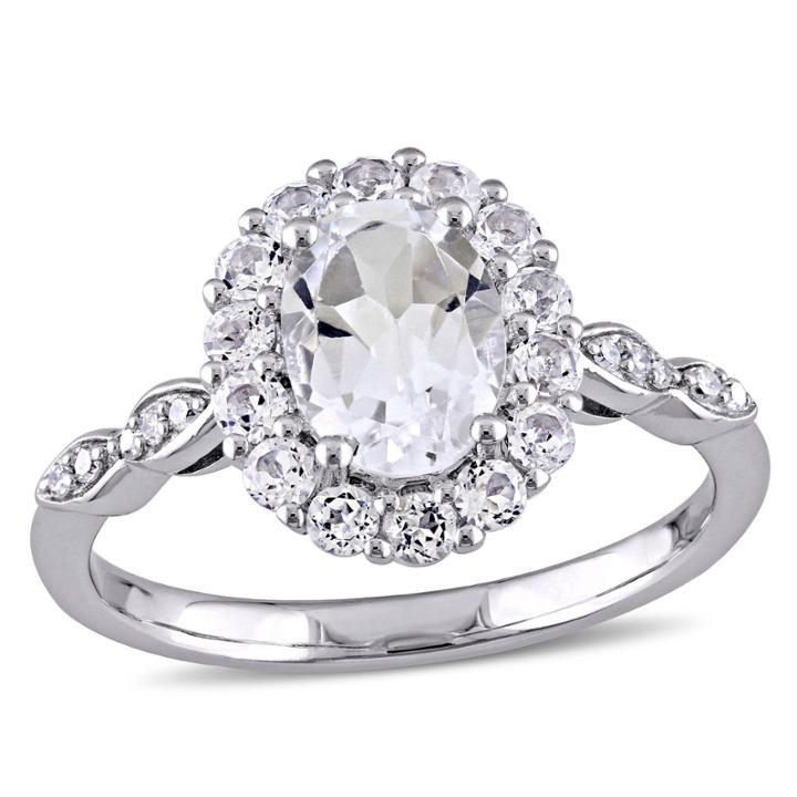 Womens Diamond Accent Genuine White Topaz 14k Gold Cocktail Ring